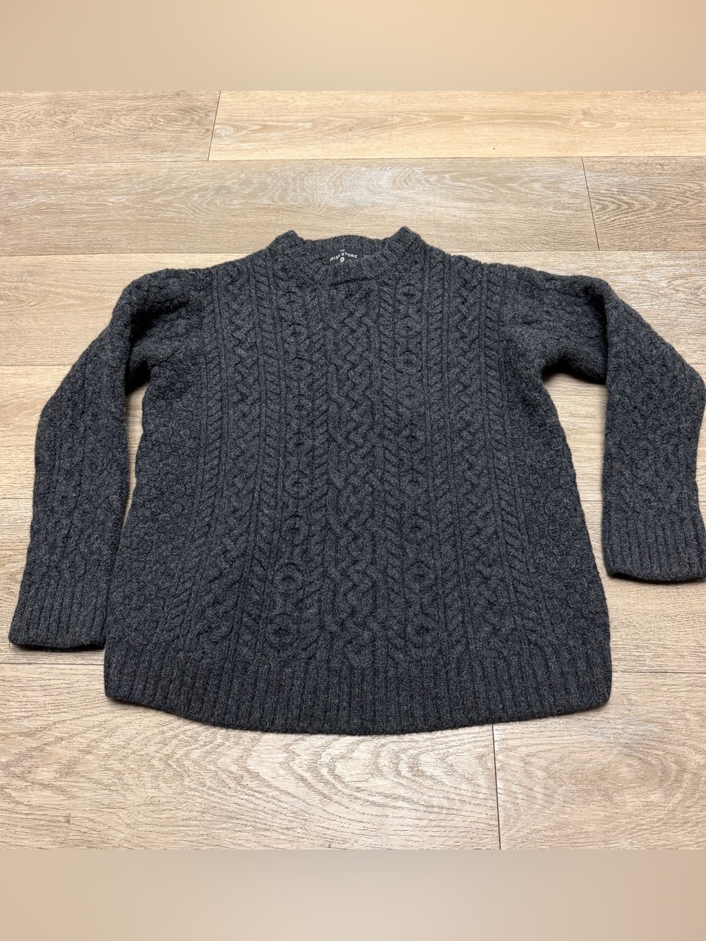 The Irish Store traditional crew neck aran sweater in dark gray large wool